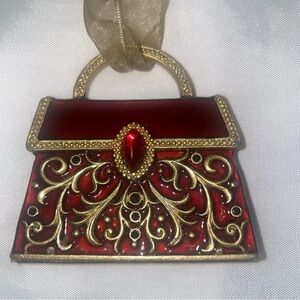 VTG  Red Enamel & Rhinestone Mini Purse Trinket